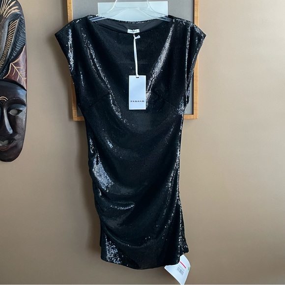 NWT PAROSH 320$ black Sequined Slim Fit Mini Dress, size XS - Picture 3 of 10
